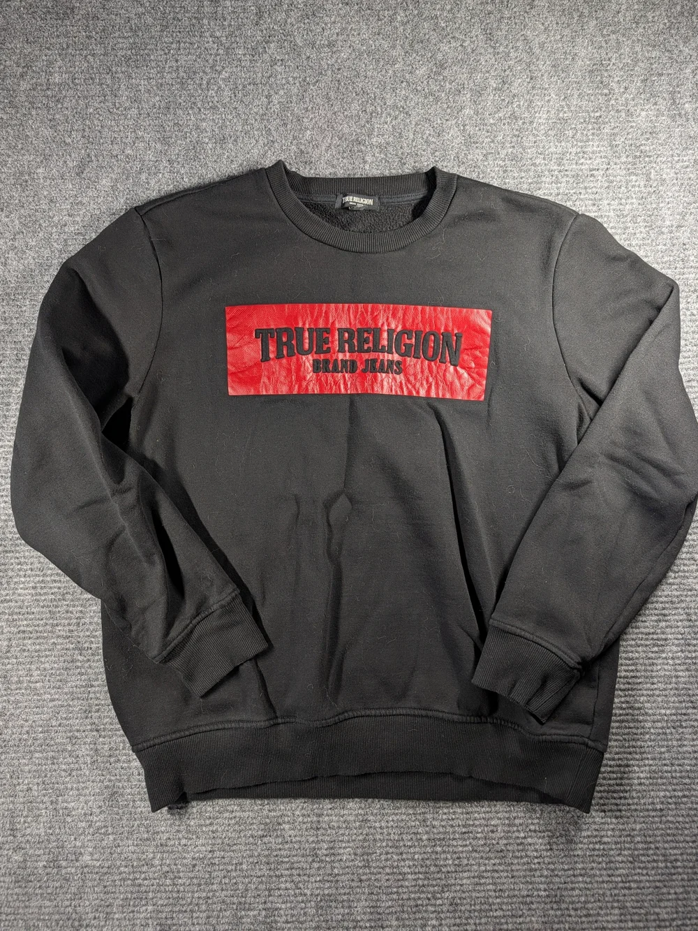 True Religion Embossed Arch Crewneck Sweatshirt Black Red Men's XL